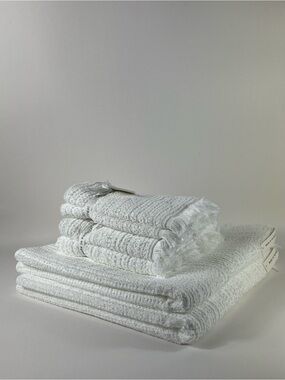 Bianca Bath Towel Set Luxurious White with Fringe Textured Portugal 6 Pc Set NEW